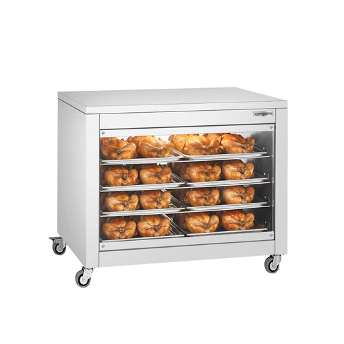 Commercial Heated Display Cabinet - Front glass Sliding Doors & glass rear panel - 4-Shelf - 2kW - 1098x480x840mm
