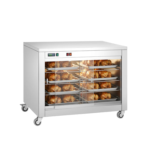 Commercial Heated Display Cabinet - Front glass Sliding Doors & glass rear panel - 4-Shelf - 2kW - 1098x480x790mm