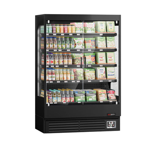 Commercial multideck display fridge - 1320mm - 595L - with 2 hinged glass doors & 4 shelves - Black