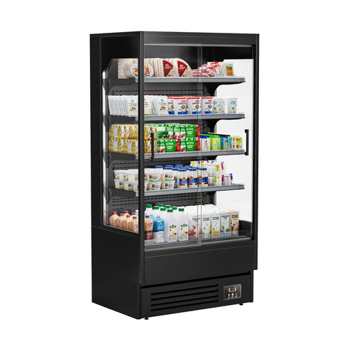 Commercial multideck display fridge - 1002mm - 440L - with 2 sliding glass doors & 4 shelves - Black