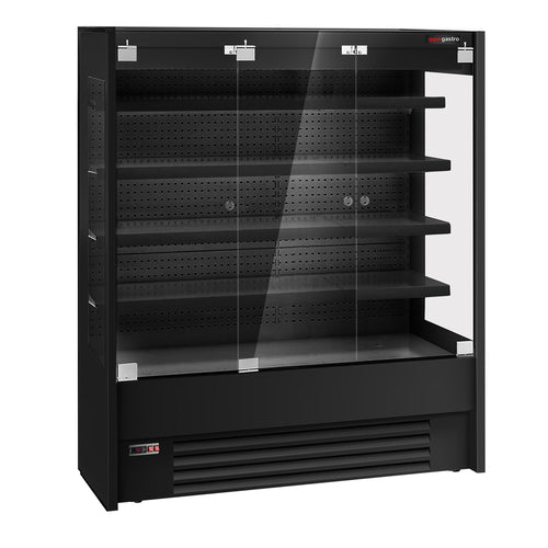 Kylmähylly - 1585 mm - +1 – +10 °C - mukana 3 lasiset saranaovet & 4 hyllyä - musta