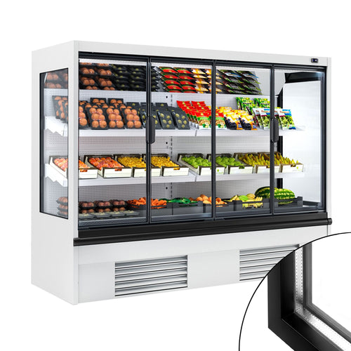 Kylmähylly - 2580 mm - 740 l - +4 – +6 °C - mukana 4 kaksinkertaiset lasiset saranaovet & 2 hyllyä - valkoinen