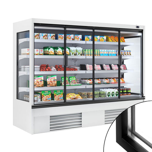 Kylmähylly - 2580 mm - 1605 l - +2 – +4 °C - mukana 4 kaksinkertaiset lasiset saranaovet & 4 hyllyä - valkoinen