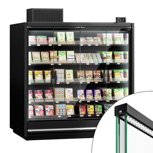 Commercial multideck display fridge - 1875mm - with 4 hinged glass doors & 5 shelves - Black