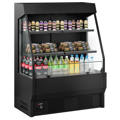 Commercial multideck display fridge - Open front - 1220mm - 300L - with 2 shelves - Black