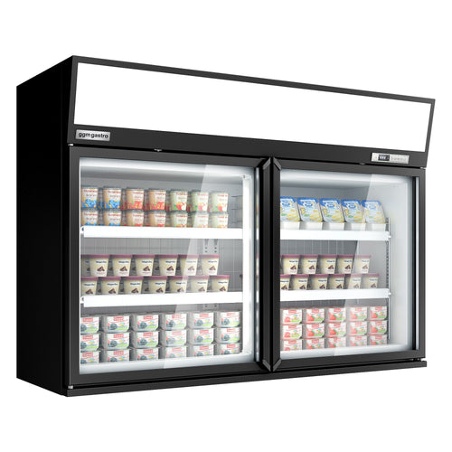 Supermarket- Lasiovellinen seinäpakastekaappi - 1450 mm - 232 l - -22 – -18 °C - mukana 2 lasiset saranaovet & 4 hyllyä - musta