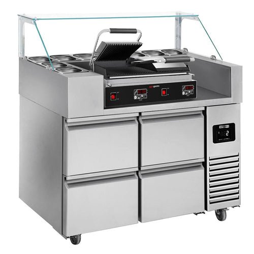 Salaattipöytä - 1210mm - 4 laatikkoa - 9x GN 1/6 - sis. kontaktigrillin