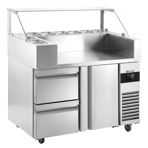 Salaattipöytä - 1210x700 mm - 1 ovi & 2 vetolaatikkoa - varten 9x GN 1/6