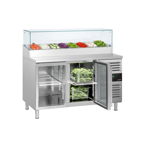 Commercial Prep Counter PREMIUM - 1510x800mm - with 2 Glass Doors - for 8x GN 1/3