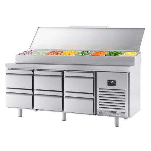 Saladetti - 1960x700 mm - 1 ovi & 6 vetolaatikkoa - varten 1x GN 1/2 & 9x GN 1/3