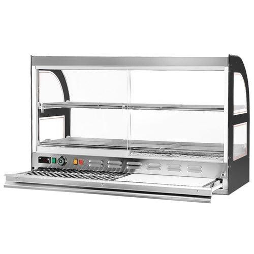 Commercial Heated Display Cabinet for Rotisserie Chicken - 1098mm - 1.8kW - with 2 shelves - with Pull-Out Carving Board