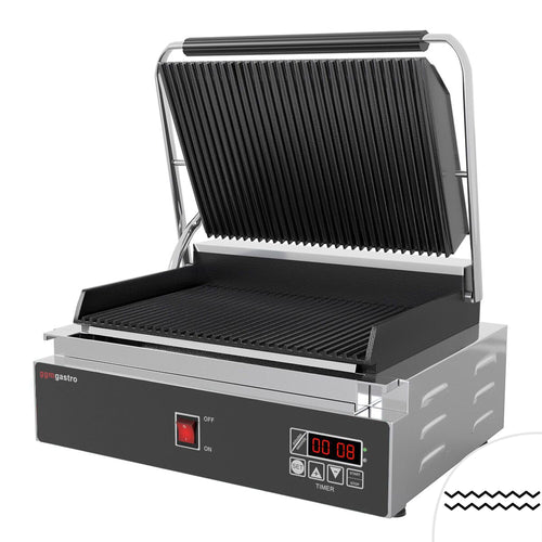 Kontaktigrilli / paninigrilli - 2,2 kW - Digitaalinen - Uritettu ylä- ja alaosa - Grillauspinta: 350x240mm