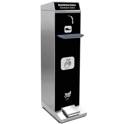 Hand Sanitiser Station - 5000–10000ml - Stainless steel - freestanding, foot pump/foot-operated, with drip tray, for hand sanitiser
