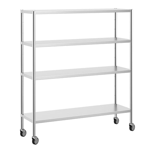 Ruostumaton teräshylly PREMIUM - 1600x500 mm - Syvyys: 500 mm - 4 hyllytasoa (SÄÄDETTÄVÄ) - 4 pyörää - Kantavuus: 320 kg