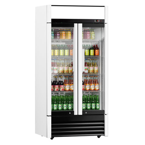Commercial Beverage Display Fridge - 925mm - 630 Litres - with 2 hinged glass doors - LED lighting - digital controller with temperature display - Temperature range 2 to 8 °C