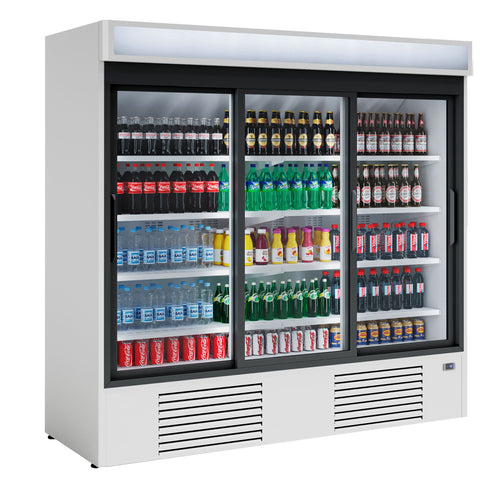 Commercial Beverage Display Fridge - 2081mm - 2030 Litres - with 3 hinged glass doors - LED lighting - digital controller with temperature display - Temperature range 4 to 8 °C