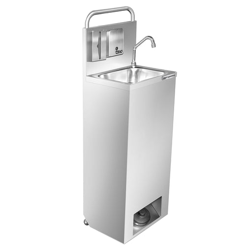Commercial Mobile Hand Wash Sink - Stainless steel - with foot-pump, soap dispenser & paper towel dispenser