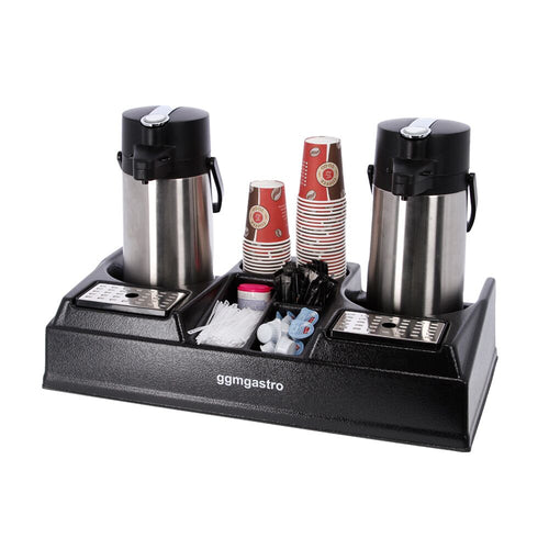 Coffee Station for 2 Insulated Jugs - with 5 Compartments - Plastic - 665x330x145mm - incl. 2 Plastic Inserts & Drip Trays