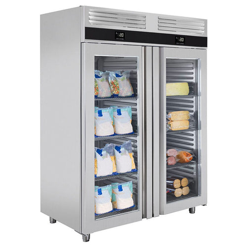 Yhdistelmäkaappi (kylmä/pakaste) Ruostumaton teräs PREMIUM - GN 2/1 - 1400 l - +8…-25 °C - mitat 2 ovea - digitaalinen termostaatti, automaattinen sulatus, kiertoilmajäähdytys, R290, sisävalo