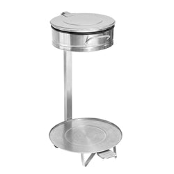Jätesäkkiteline - pyöreä - automaattinen kansi - jalustalla - poljin - 80 litraa - Ø 450x840 mm - varusteena klemmerengas - ruostumaton teräs