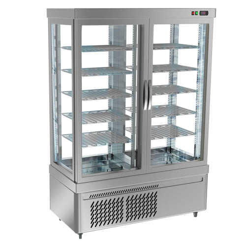 4-Sided Glass Display Fridge - 935L - 1320mm - with 10 adjustable shelves - 2 glass doors - Silver