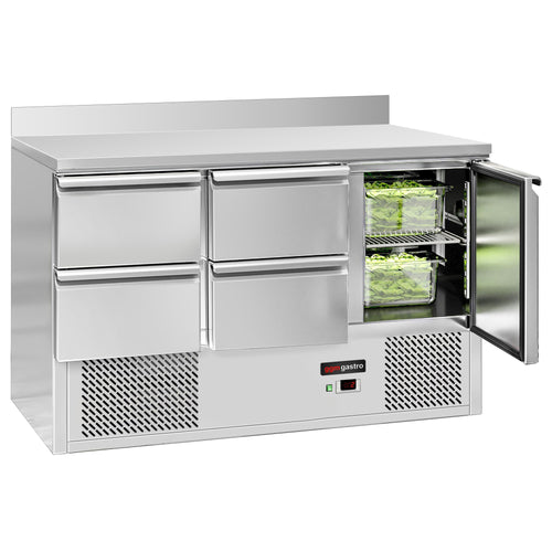 Kylmäpöytä ECO - 1370x700 mm - 368 l - 1 ovea - 4 laatikkoa - Takakoroke