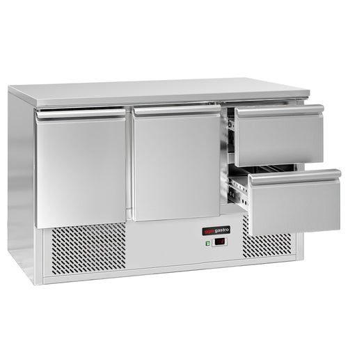 Kylmäpöytä ECO - 1370x700 mm - 368 l - Väri musta - 2 ovea - 2 laatikkoa - Etupaneeli musta