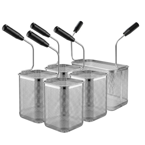 Pastakeittimen korit - GN 1/3 & 4x GN 1/6; 290x160 mm; 145x145 mm; korkeus 200 mm - ruostumaton teräs; ergonominen muovikahva - yhteensopiva: GNB499E, GNB899E, ENB499P - sis. 1 x Nudelkorb 1/3, 4 x Nudelkorb 1/6
