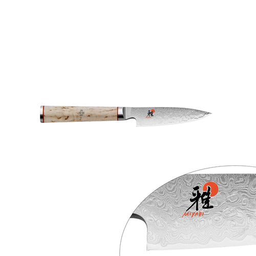 MIYABI | 5000 MCD Shotoh Paring Knife 90 mm – Masur Birch - Made in Japan - Flower-Damascus