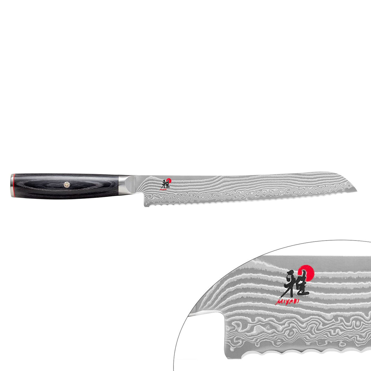 MIYABI | 5000 FC-D Bread Knife – 240 mm blade - serrated edge - FC61 steel - 48-layer Damascus - for crusty loaves & melons