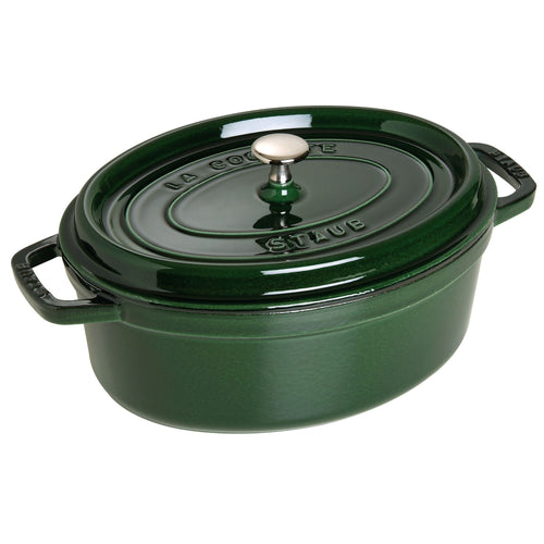 STAUB | Cocotte Oval Enamelled Cast Iron Casserole Dish – 330 mm Oval – Basil Green