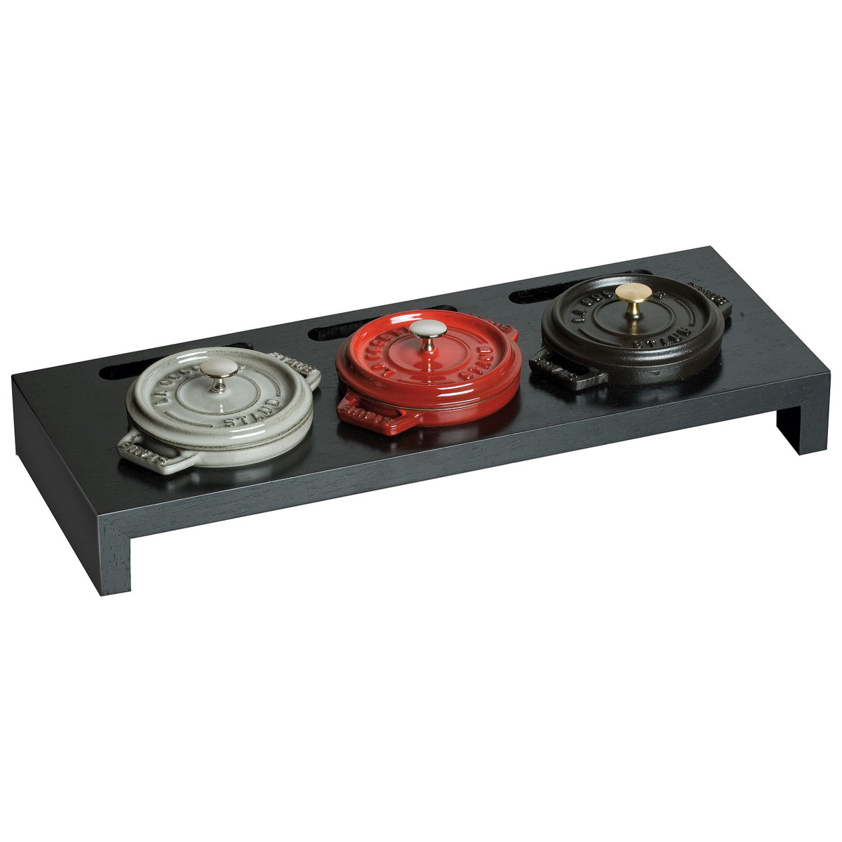 STAUB | SPECIALITIES - Tarjotin 3 mini cocottelle - 420x160mm - Kuitupuu - Musta