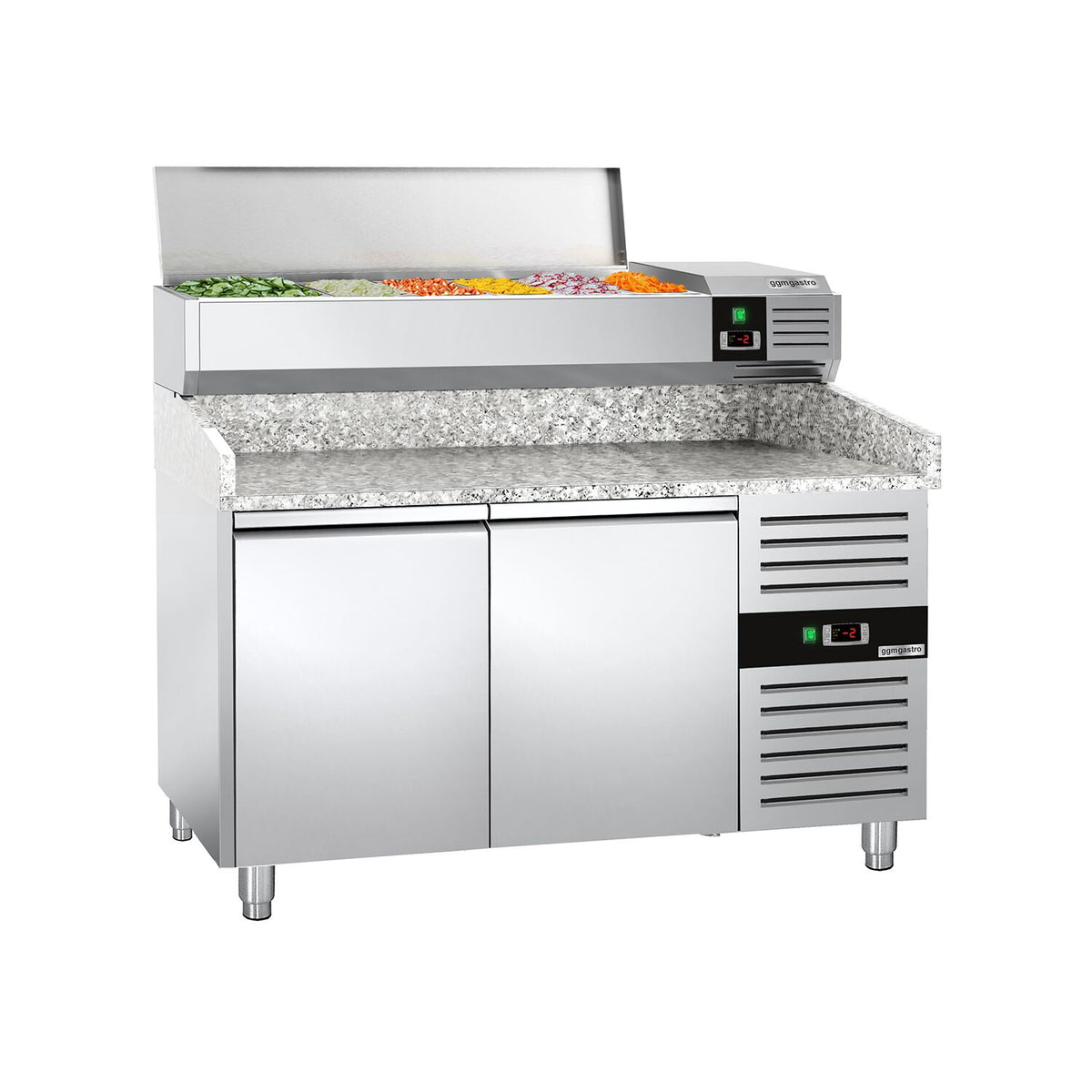 Pizzakylmäpöytä PREMIUM - 1500x800 mm - 2 ovea - sis. kylmävitriini - 7 x GN 1/4 -astiaa
