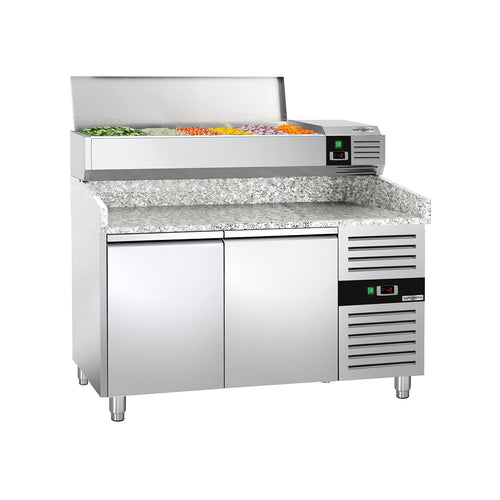 Pizzakylmäpöytä PREMIUM - 1500x800 mm - 2 ovea - sis. kylmävitriini - 7 x GN 1/4 -astiaa