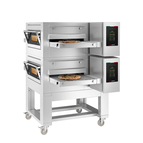 (2 pcs) Gas Conveyor Pizza Oven - 1550x2000mm (61.0"x78.7") - 230V Single Phase - Touchscreen Controls - Belt width: 650mm (25.6") - up to 350°C - incl. Base frame