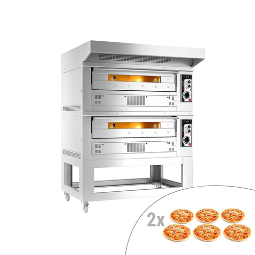 Kaasukäyttöinen pizzauuni (samottikivipohja) - 6+6 x Ø 33 cm - enintään 370 °C - Manuaalinen - sis. ruostumattomasta teräksestä alarunko ja huuva