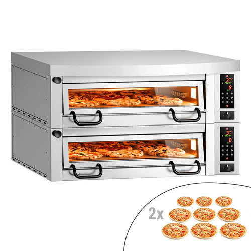 Sähköinen pizzauuni Power  (samottikivipohja) - 1480x1360 mm - 9+9 x Ø 34 cm - enintään 450 °C - Digitaalinen - sis. haube