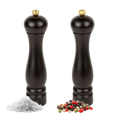 (12 pieces) PEUGEOT | Clermont Salt & Pepper Mills Set – 24 cm height - beech wood - chocolate - top-screw grind - CE marked - for dry salt (≈4 mm)