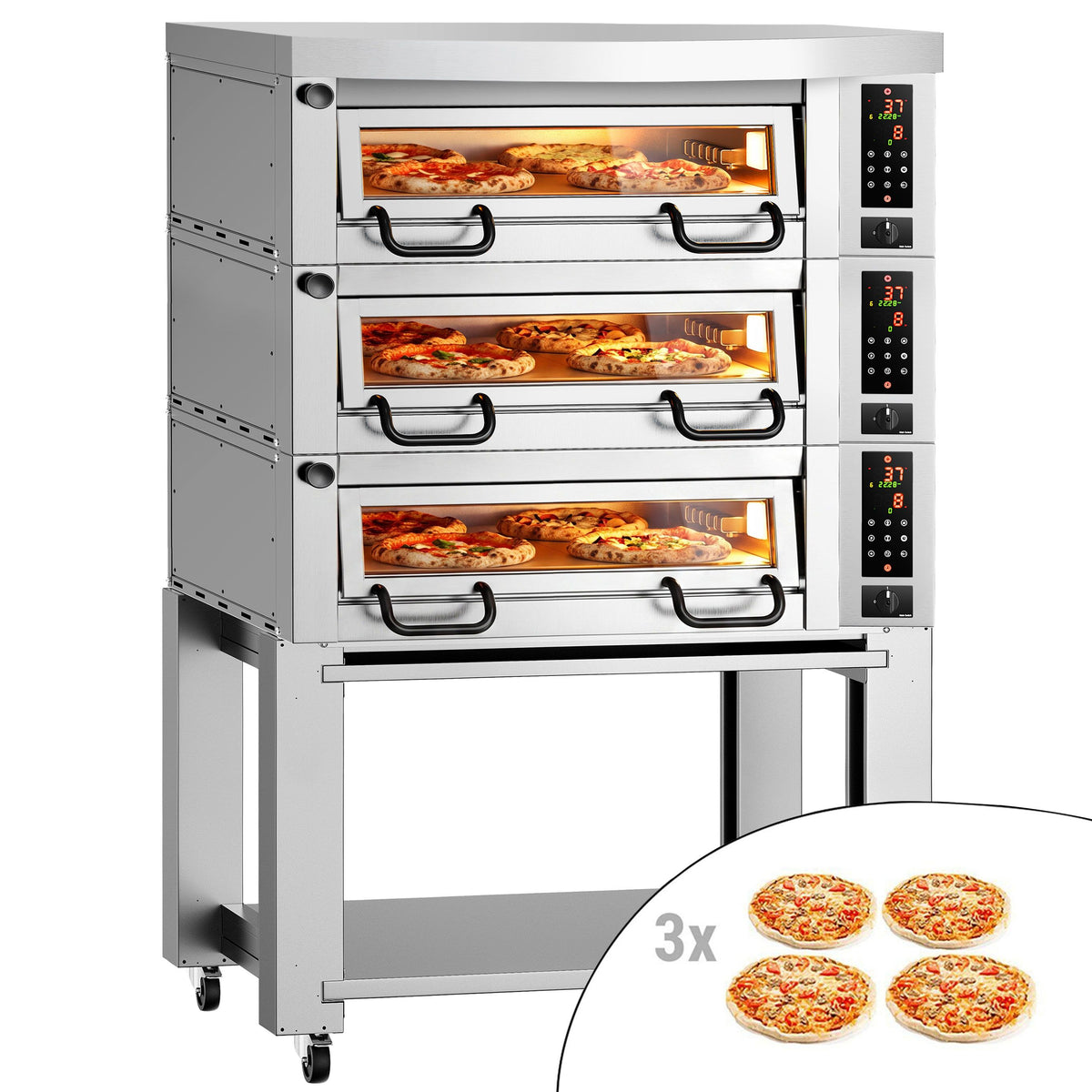 Sähköinen pizzauuni Power  (samottikivipohja) - 4+4 x Ø 34 cm - enintään 450 °C - Kosketusohjaus - sis. haube ja alarunko
