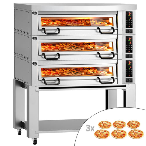 Sähköinen pizzauuni Power  (täyssamotti) - 6+6+6 x Ø 34 cm - enintään 450 °C - Kosketusohjaus - sis. haube ja alarunko