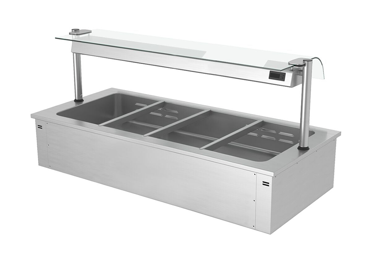 Sähkökäyttöinen vesihaude - 2,92 kW - 4x GN 1/1 - suojalasi