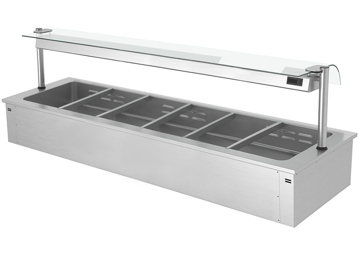 Upotettava vesihaude - 2110 mm - 4,38 kW - 6x GN 1/1 - suojalasi
