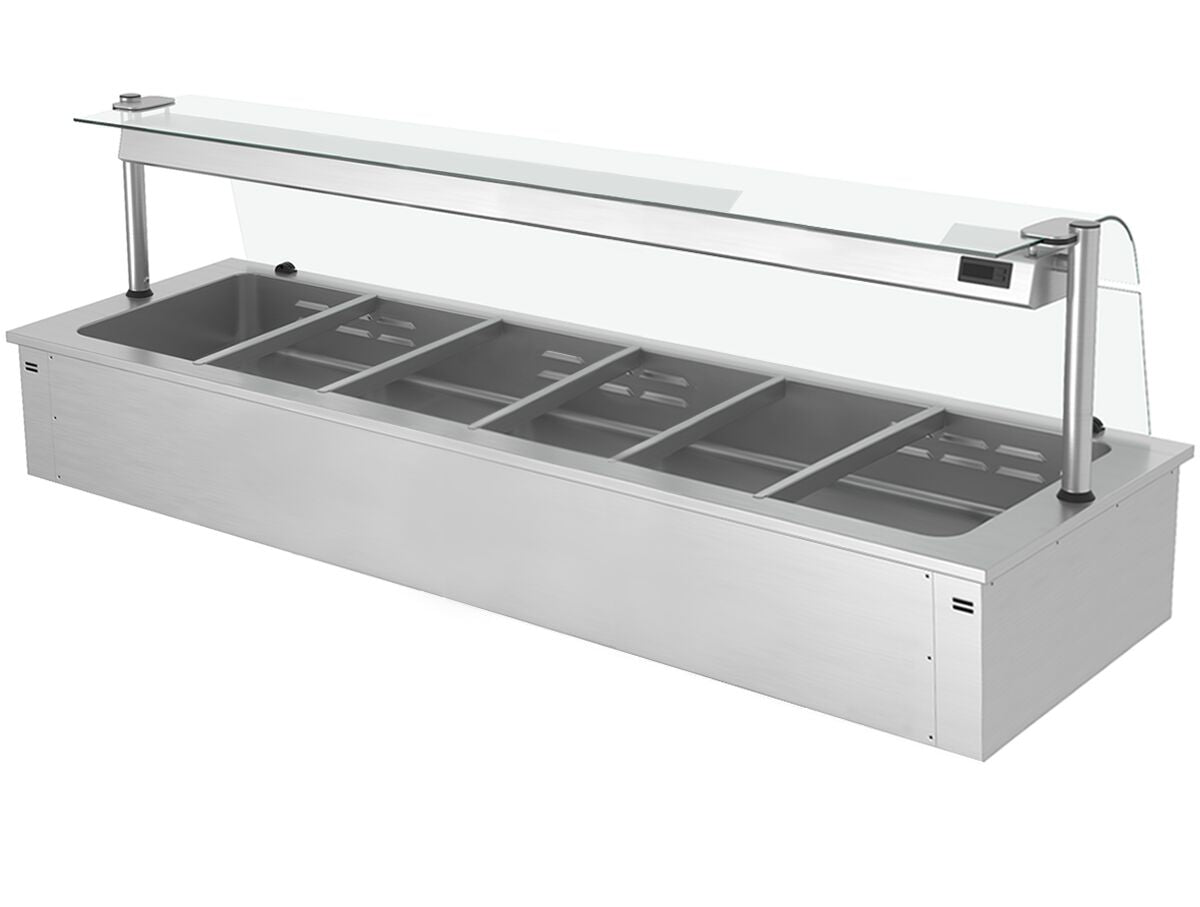 Upotettava vesihaude - 2110 mm - 4,38 kW - 6x GN 1/1 - suojalasi