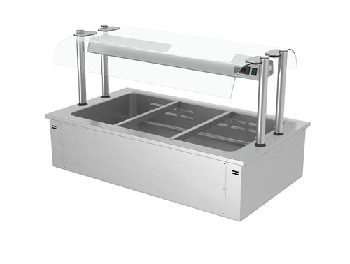 Upotettava vesihaude - 1135 mm - 2,59 kW - 3x GN 1/1 tai 5x GN 1/1 - suojalasi - sis. jäähdytysallas