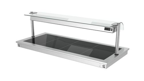 Upotettava Lämpölevy - ruostumaton teräs - lasipinnalla - 1460 mm - 4 x GN 1/1 - 1,8 kW - GN 1/1 - lasisuojus