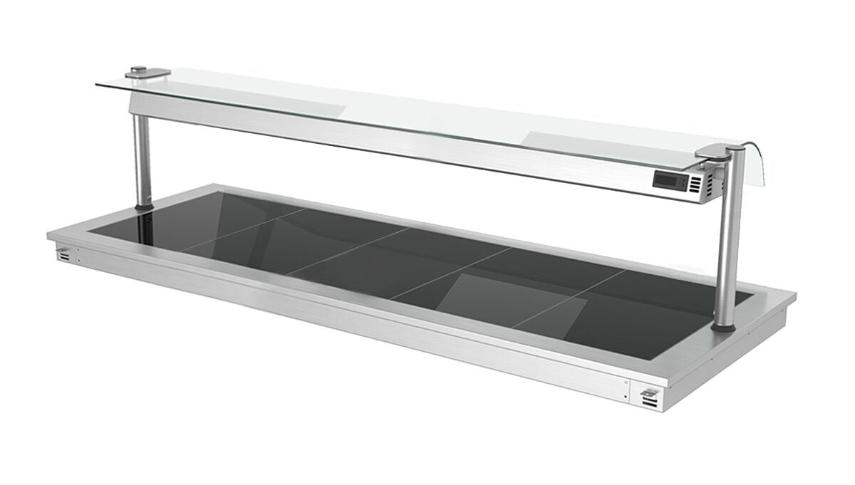 Upotettava Lämpölevy - ruostumaton teräs - lasipinnalla - 1785 mm - 5 x GN 1/1 - 2,25 kW - lasisuojus