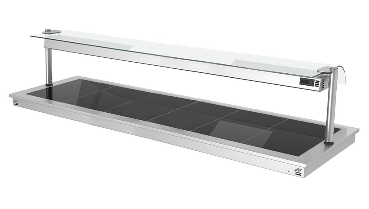 Upotettava lämpölevy - ruostumaton teräs - lasipinnalla - 2100 mm - 6 x GN 1/1 - 2,7 kW - lasisuojus