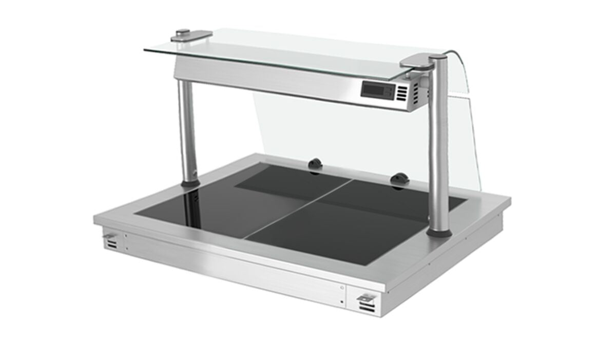 Upotettava lämpölevy - ruostumaton teräs - lasipinnalla - 810 mm - 2 x GN 1/1 - 0,9 kW - lasisuojus