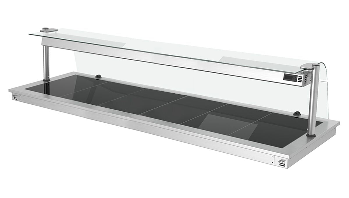 Upotettava lämpölevy - ruostumaton teräs - lasipinnalla - 2100 mm - 6 x GN 1/1 - 2,7 kW - lasisuojus