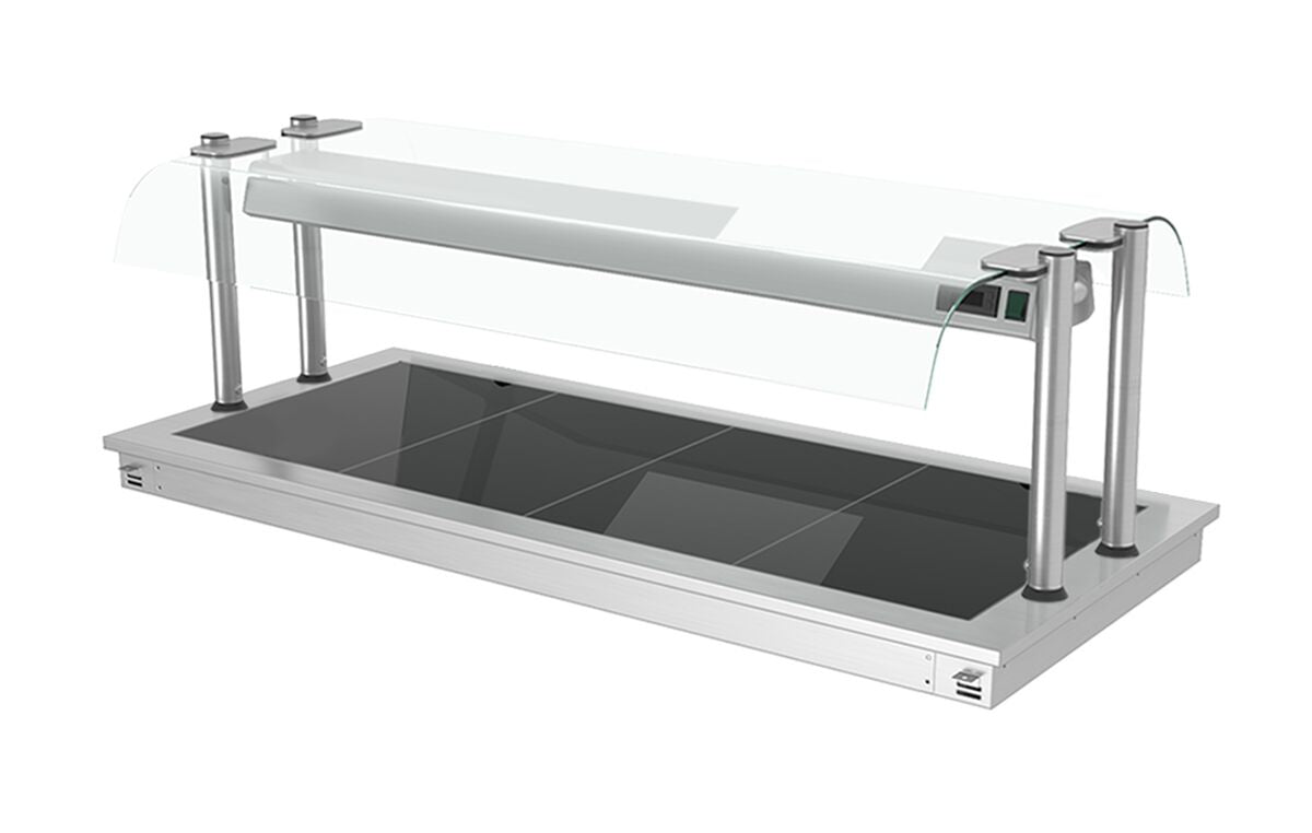 Upotettava lämpölevy - ruostumaton teräs - lasipinnalla - 1460 mm - 4 x GN 1/1 - 1,8 kW - GN 1/1 - lasisuojus